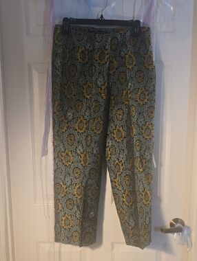 Zara Woman Green and Mustard Floral Brocade Trousers
